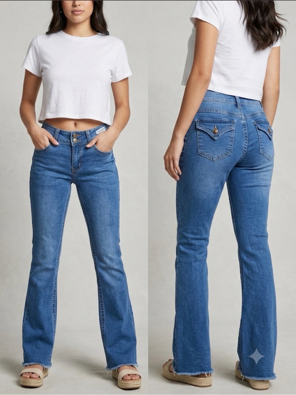 Telepatia medium wash low-rise flare jeans rough hem y2k 5/27.